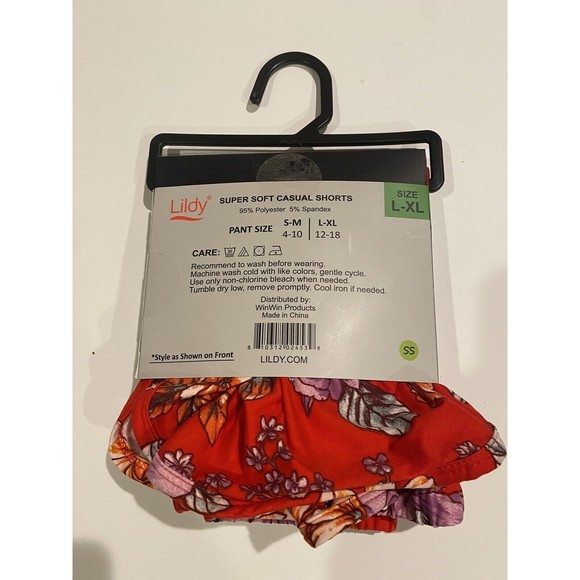 NEW Women's Lildy Super Soft Casual‎ Shorts Red Flo L-XL Pockets Drawstring - Picture 2 of 2